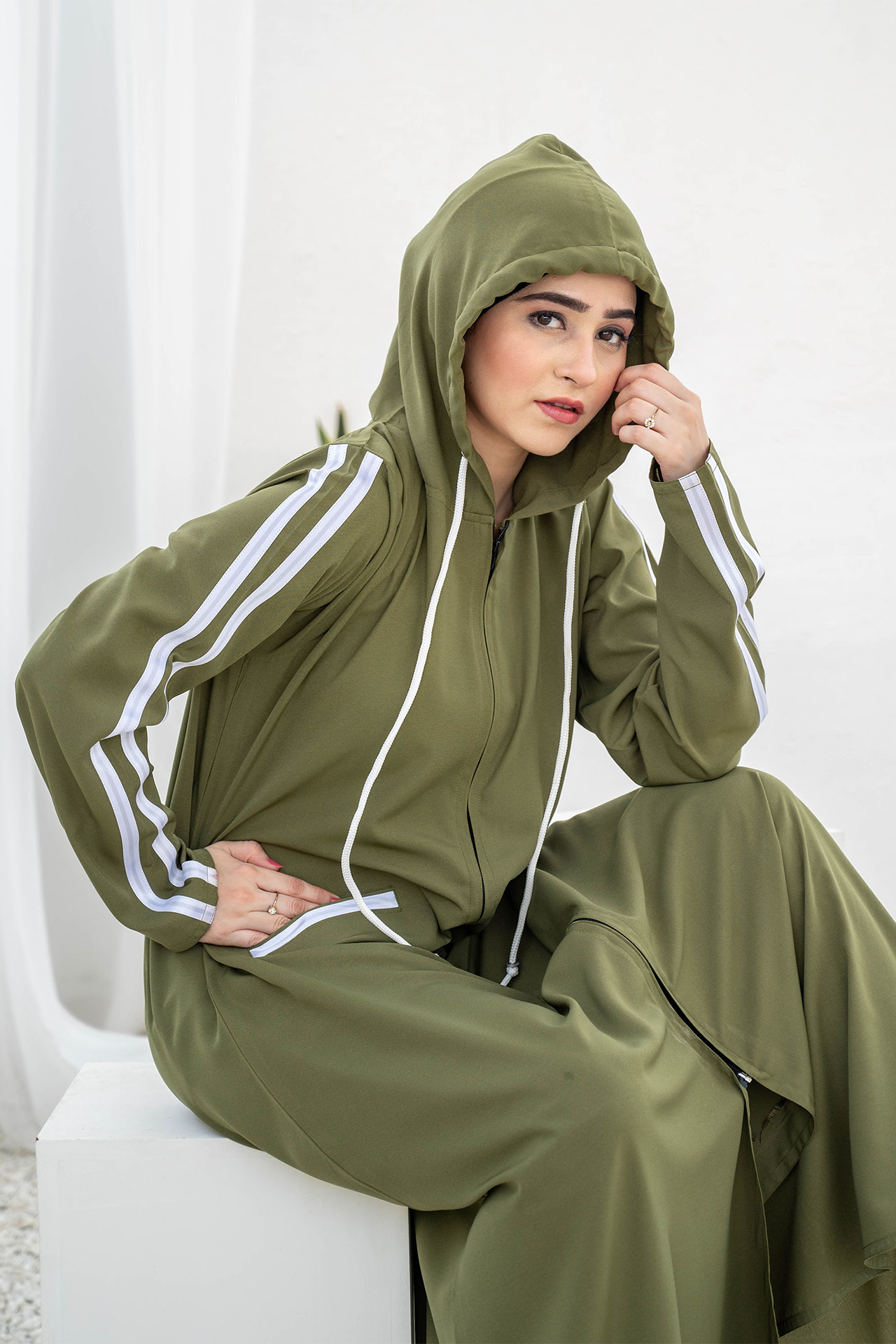 Modest Hoodie Abaya – Olive Green
