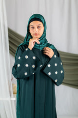 Samar - Sea Green White Embroidery Abaya