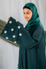 Samar - Sea Green White Embroidery Abaya