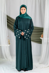 Samar - Sea Green White Embroidery Abaya