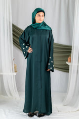 Samar - Sea Green White Embroidery Abaya