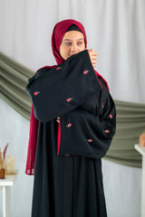 Wardha - Black Red Flower Embroidery Abaya