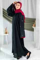 Wardha - Black Red Flower Embroidery Abaya