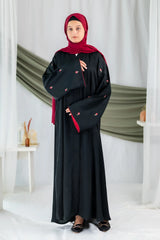 Wardha - Black Red Flower Embroidery Abaya