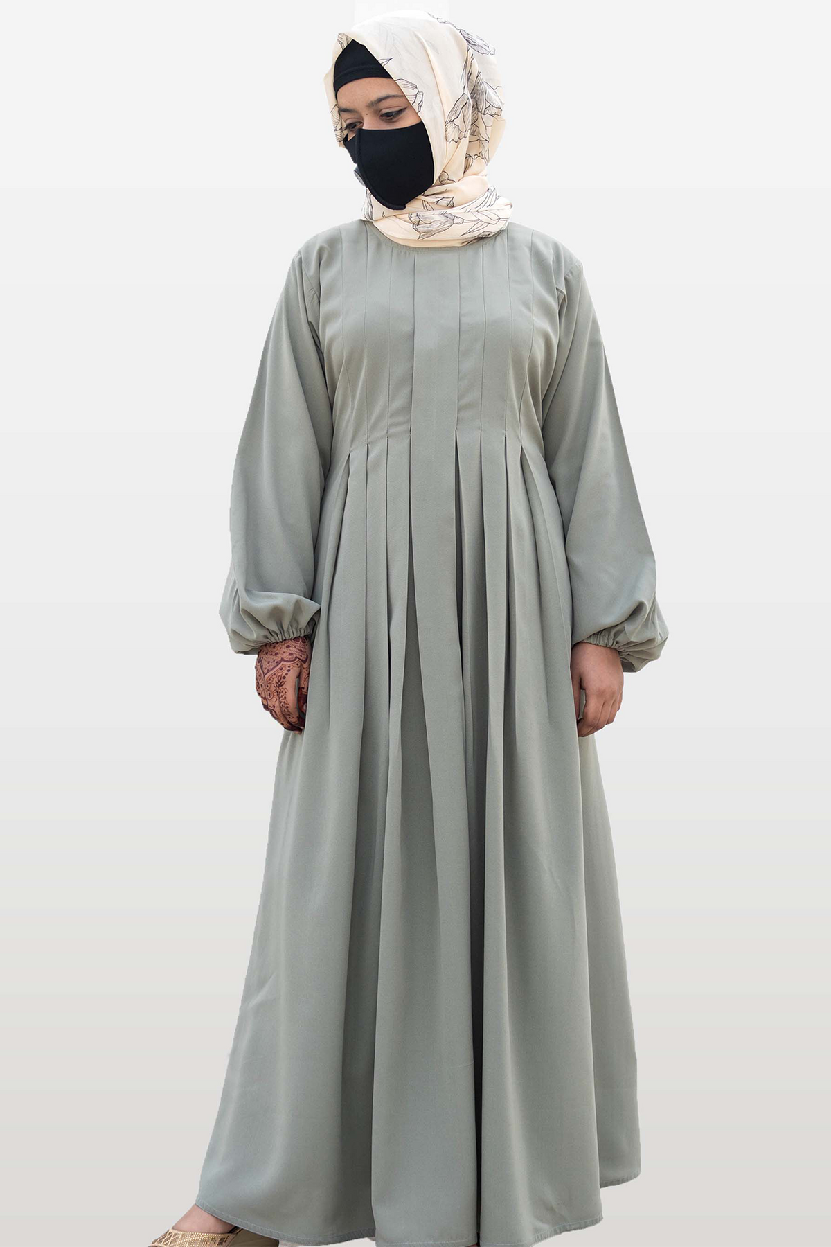 Fine Platted Chest Maxi Abaya - Grey