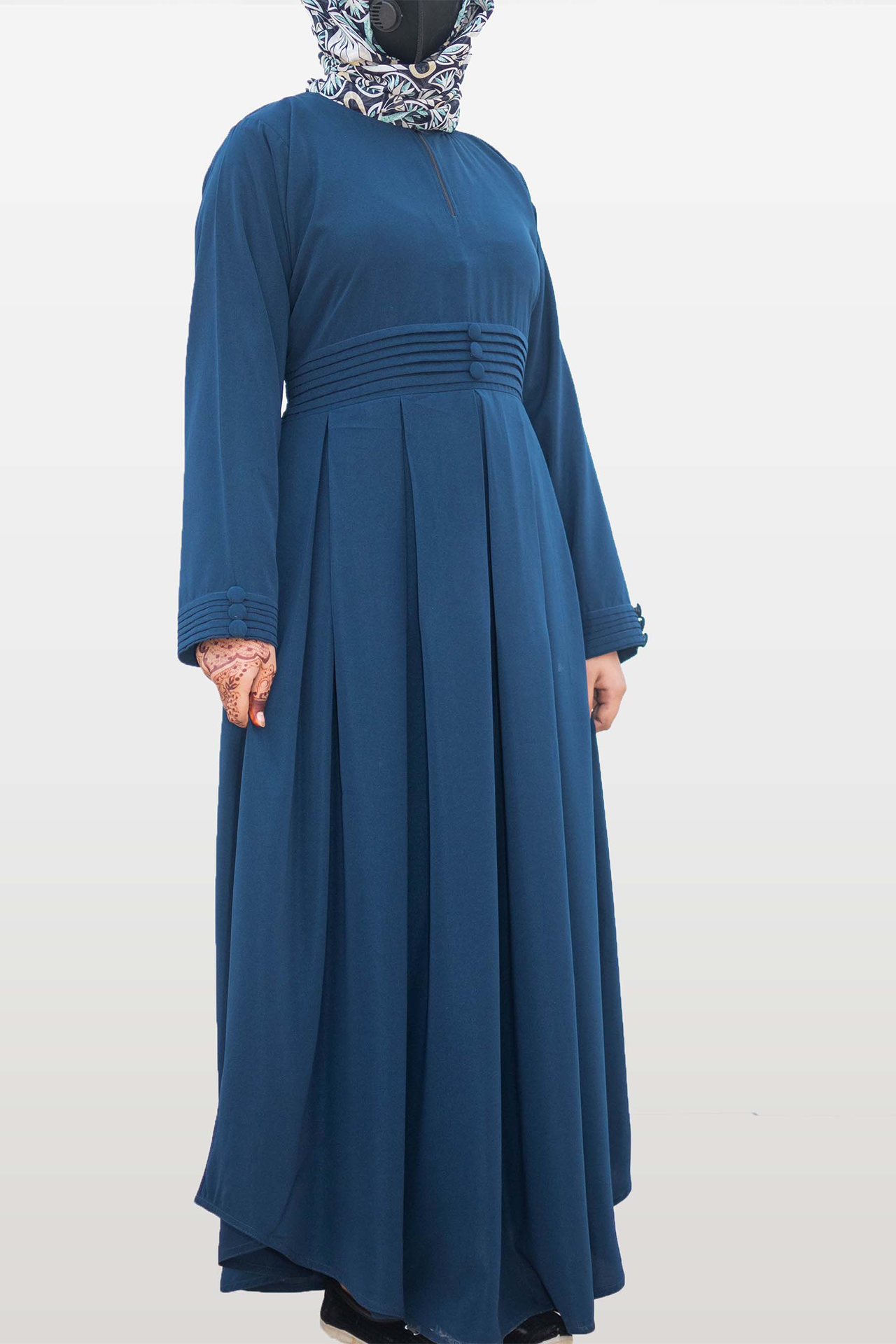 Platted Waist Maxi Abaya - Ocean Blue