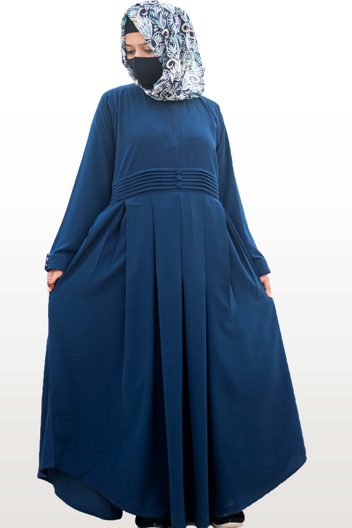 Platted Waist Maxi Abaya - Ocean Blue