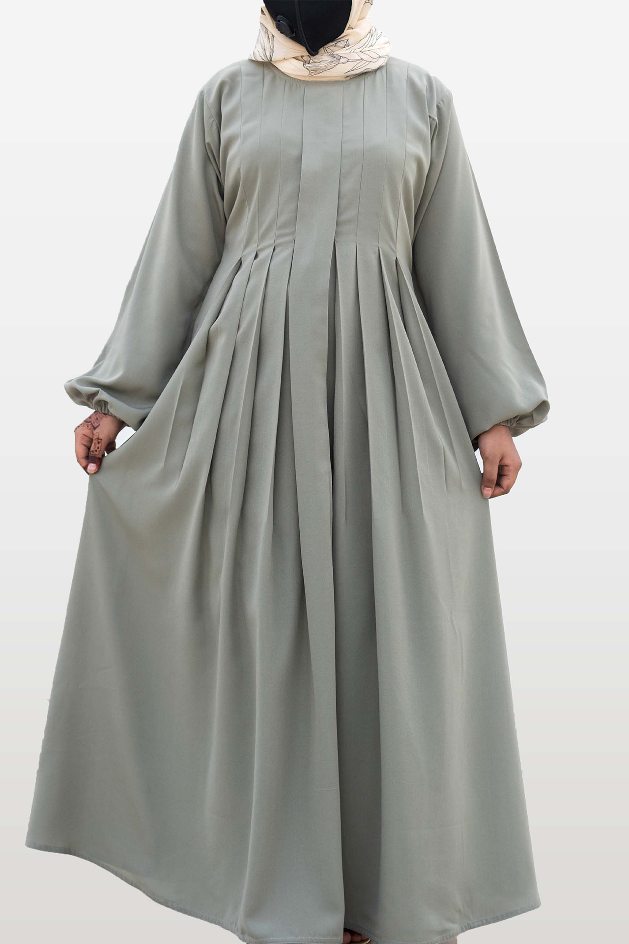 Fine Platted Chest Maxi Abaya - Grey