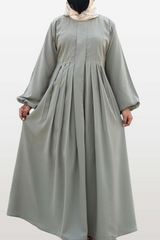 Fine Platted Chest Maxi Abaya - Grey