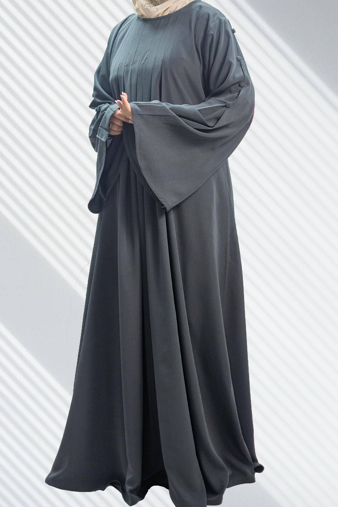 Platted Maxi With Long Sleeves- Dark Grey