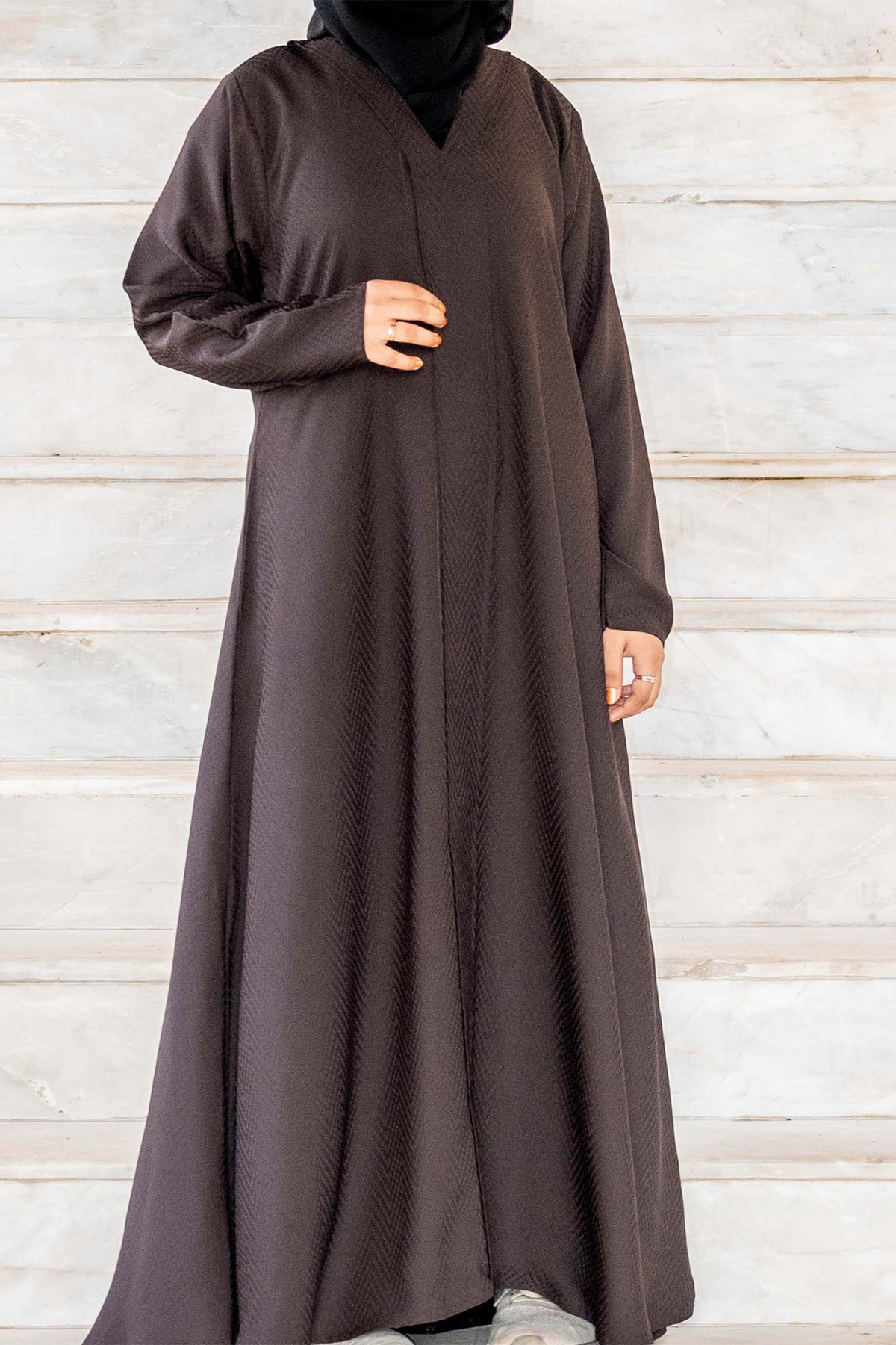 Simple Self Designed Maxi Abaya - Dark Brown