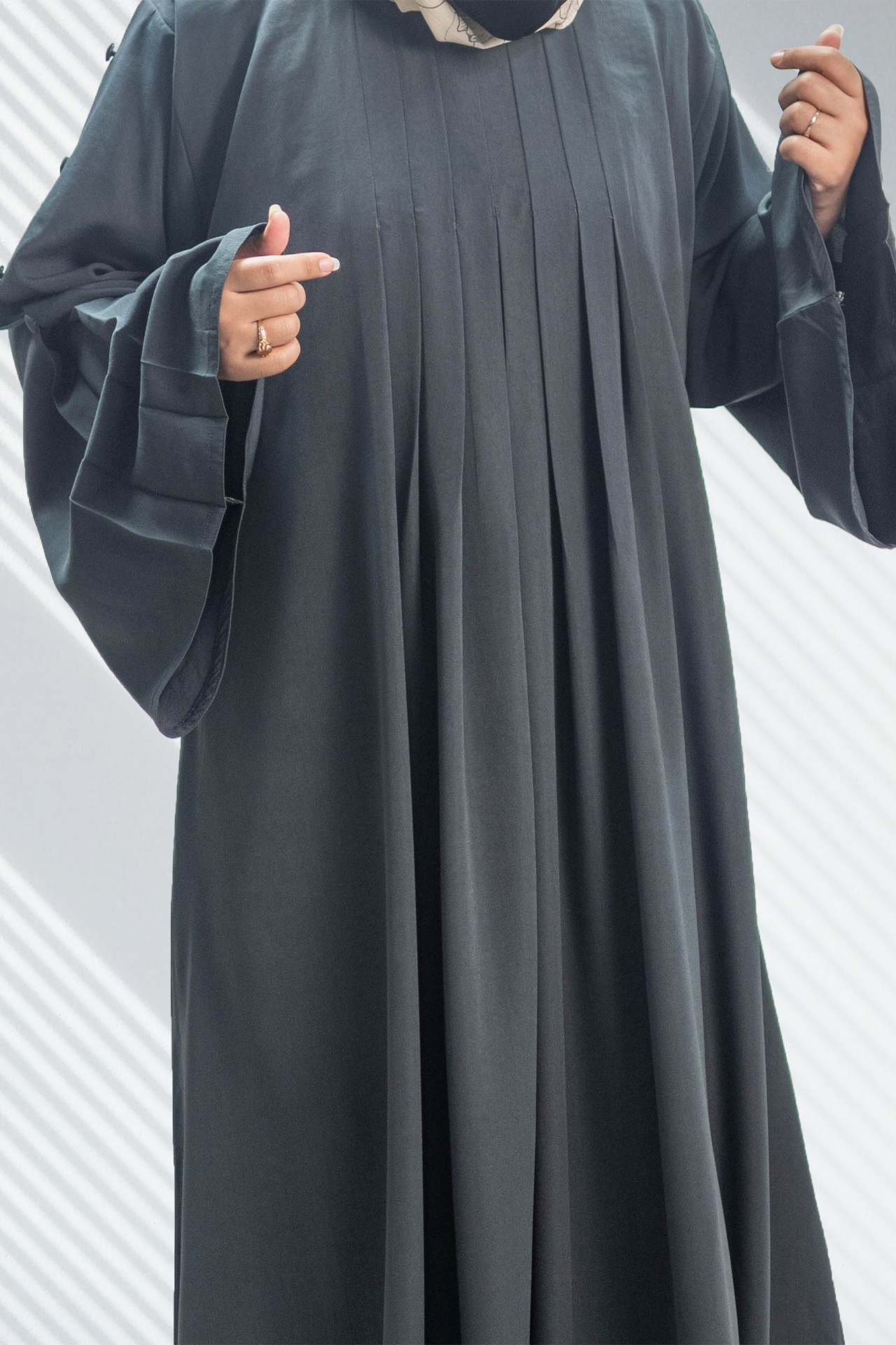 Platted Maxi With Long Sleeves- Dark Grey